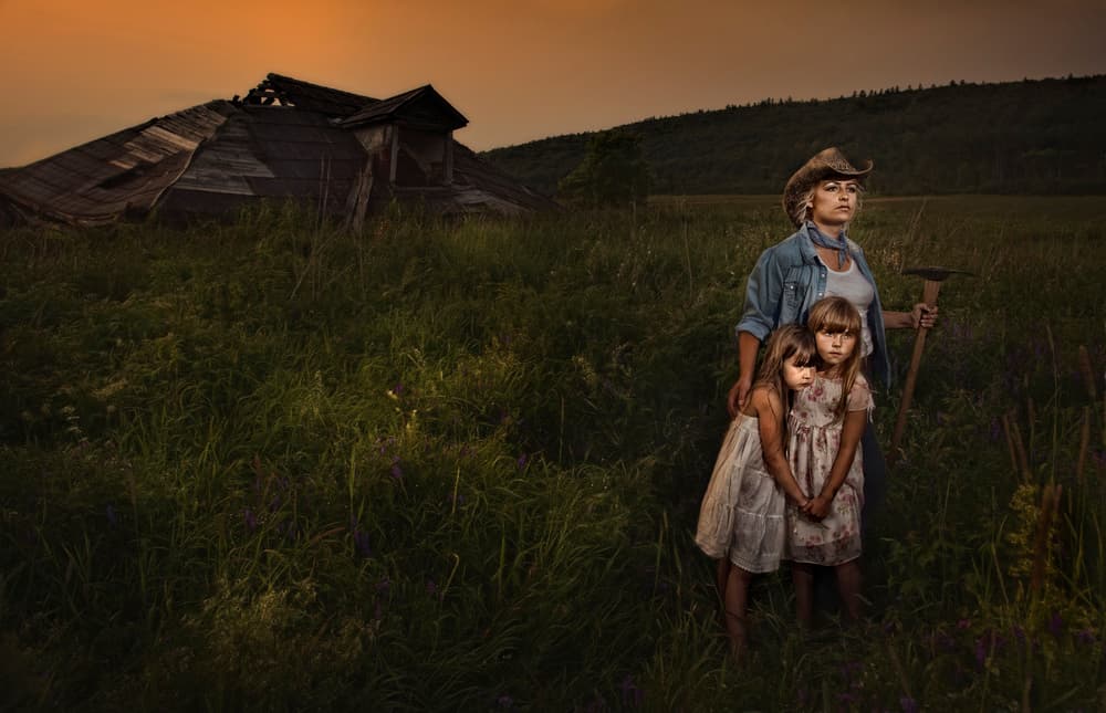 Country Mother and Girls by Claude Brazeau — canvas wall art