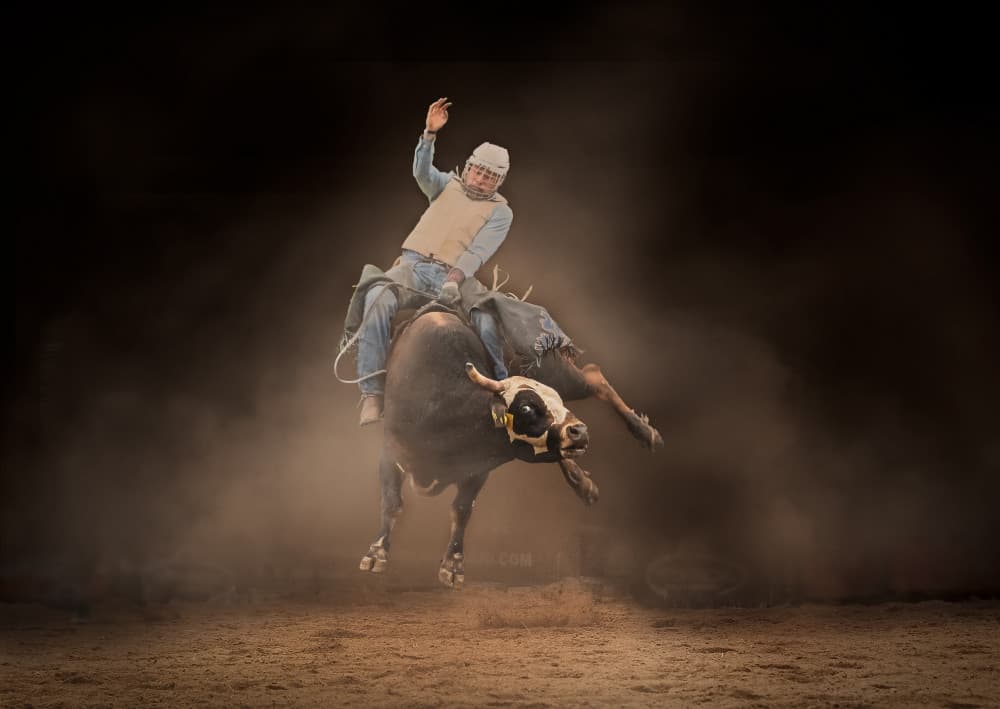 Intense Rodeo Bull Riding by Leeian Dai — canvas wall art