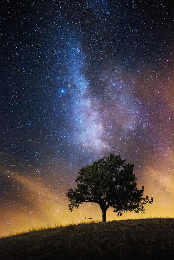 Milky Way Tree Swing by Lukáš Ildža — canvas wall art