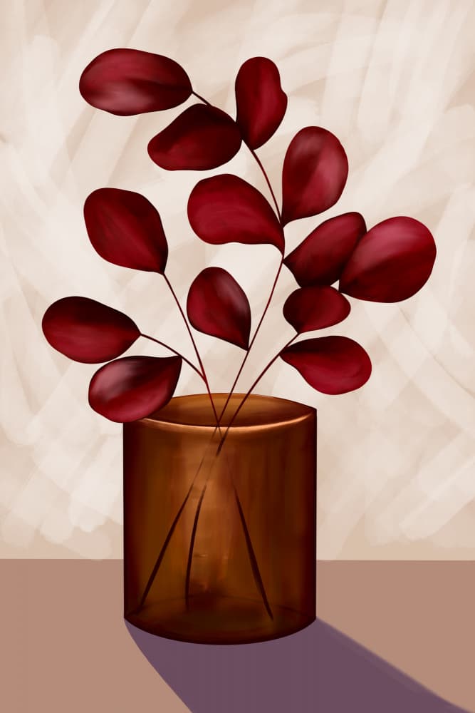 Modern Red Foliage Vase by EMELIEmaria — canvas wall art