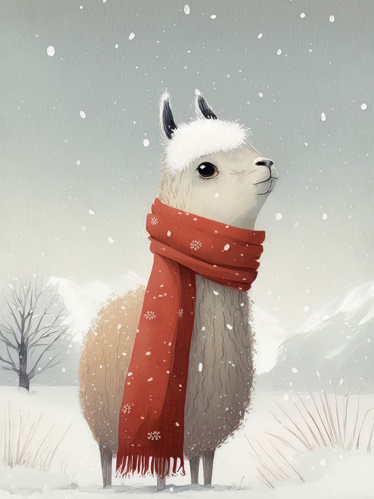 Festive Llama Snowfall by Bilge Paksoylu — canvas wall art