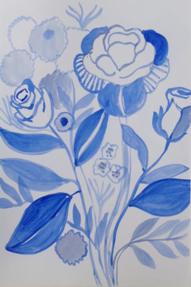 Blue Floral Bouquet by Iria Fernandez — canvas wall art