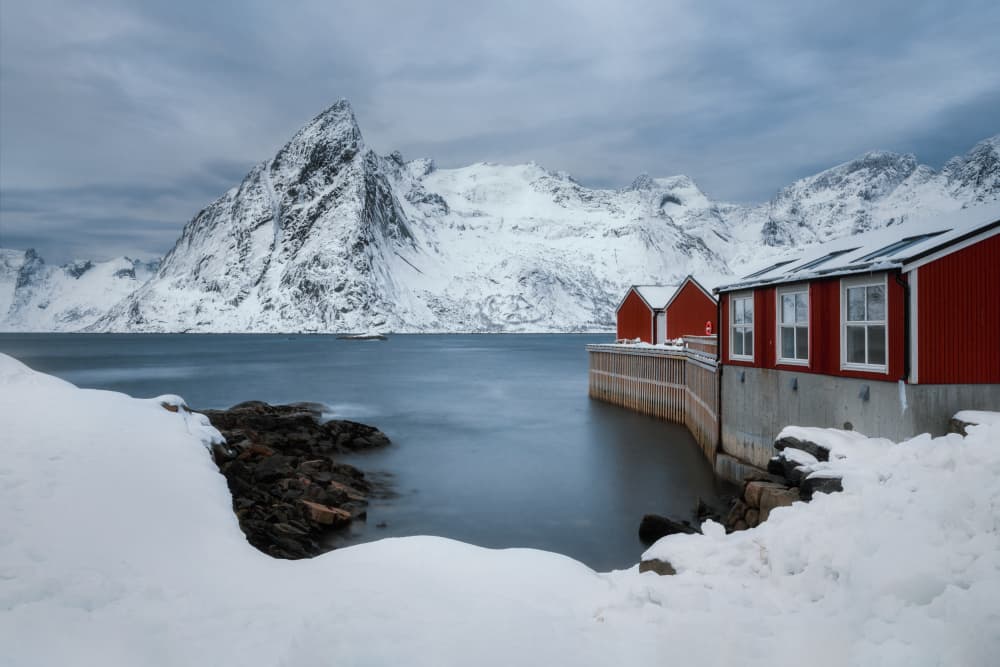 Red Cabins Winter Mountains by Ida Tittelova AFIAP — canvas wall art
