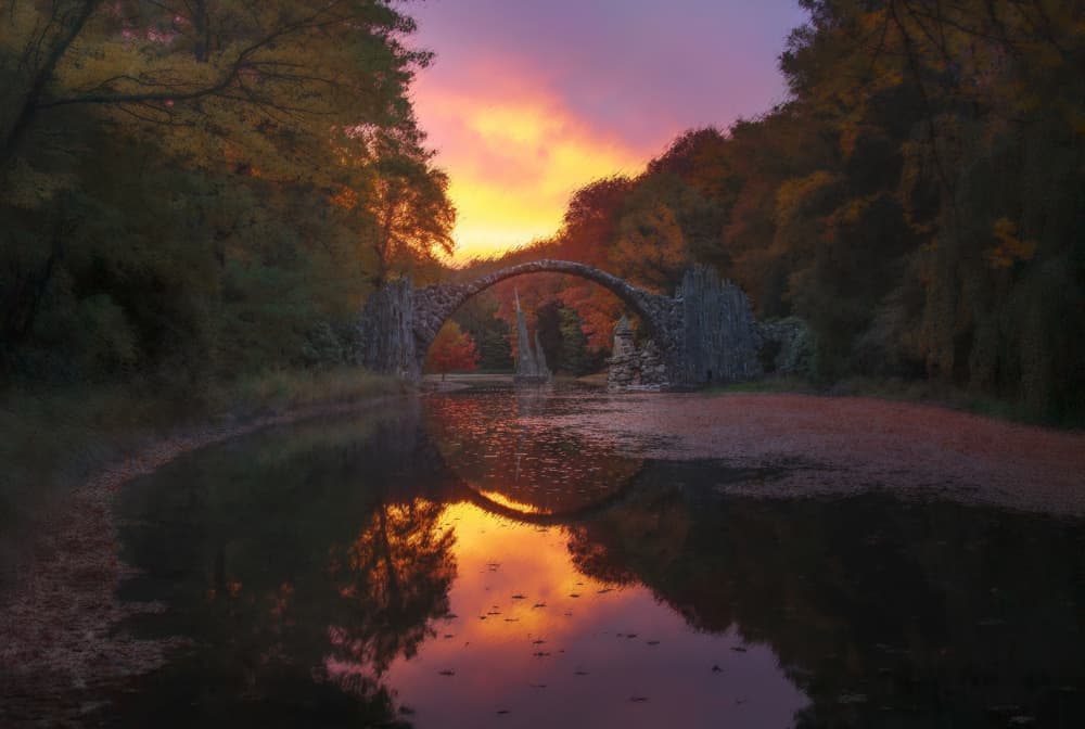 Magic Bridge Sunset Reflection by Larry Deng APA — canvas wall art