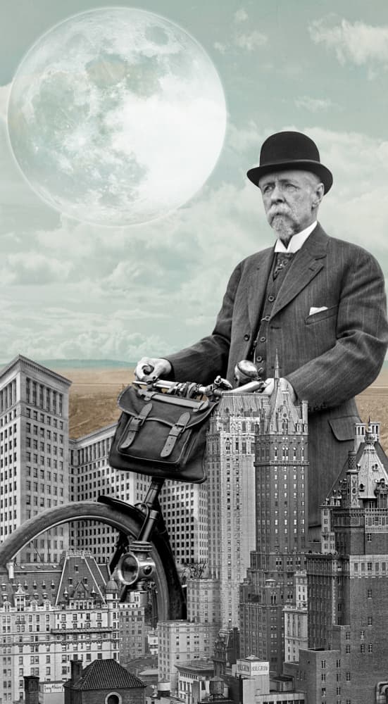 City Cyclist Under Moon by Marja van den Hurk — canvas wall art