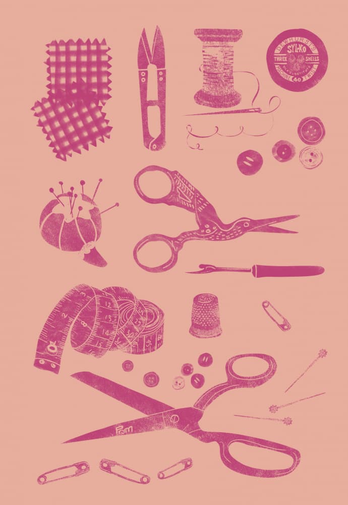 Vintage Sewing Essentials by Charlotte Trudgett — canvas wall art