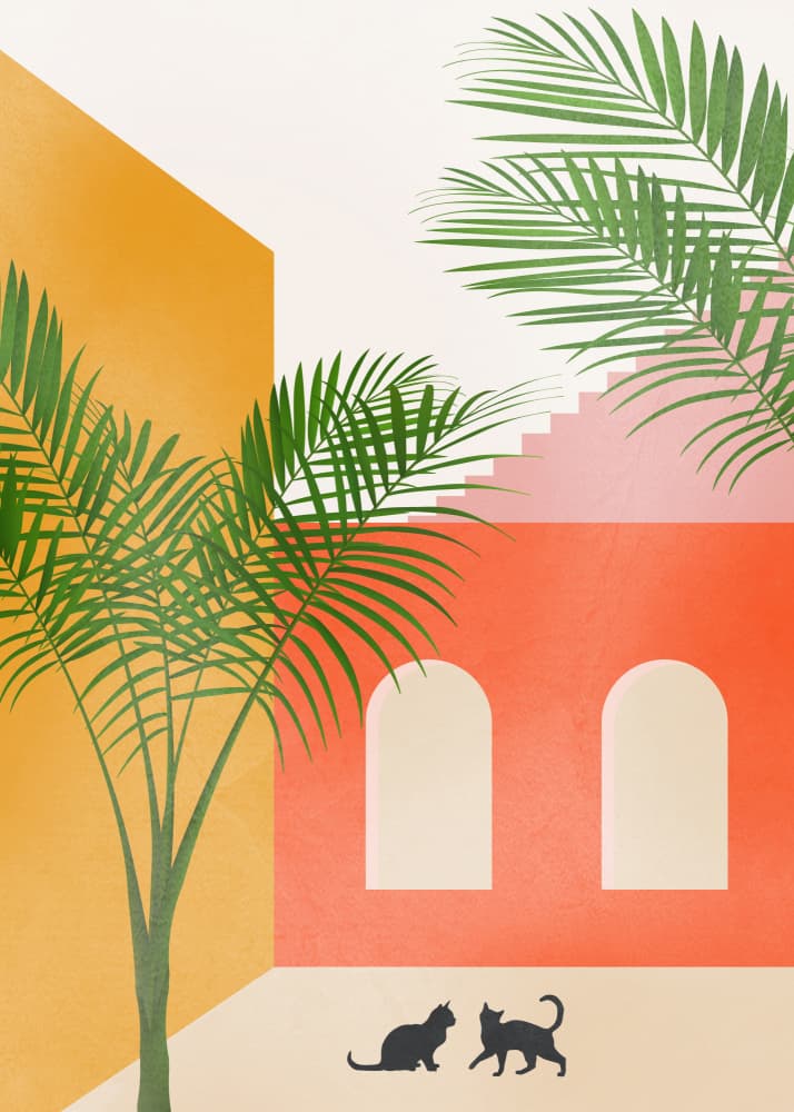 Oasis Cats and Palms by Nadjaa — canvas wall art