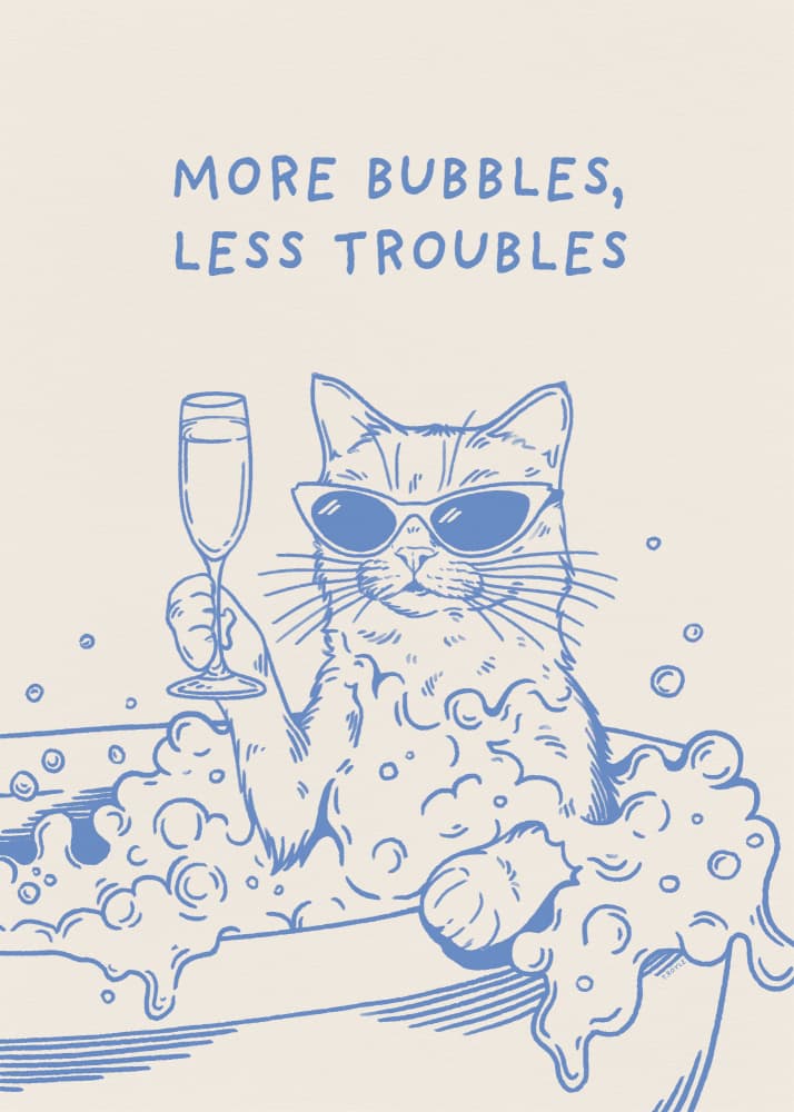 Cool Cat Bubble Bath by Tara Royle — canvas wall art
