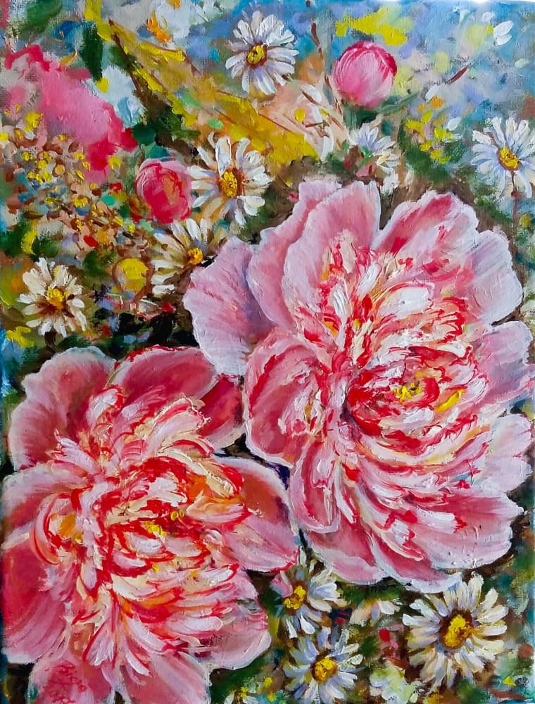 Vibrant Peony Garden by Anda Bieza — canvas wall art