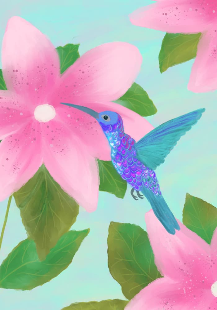 Vibrant Hummingbird Blooms by Aliya Putrus — canvas wall art