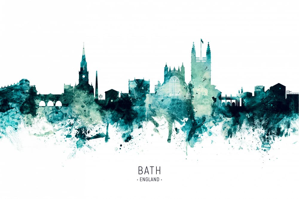Watercolor Bath Skyline by Michael Tompsett — canvas wall art