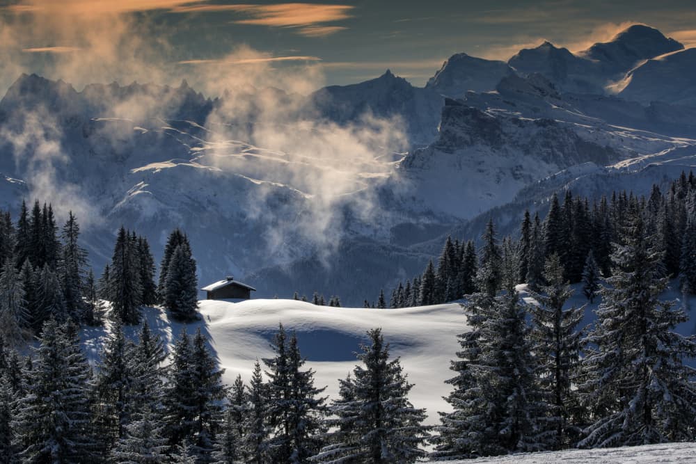 Misty Mountain Cabin by Grigore Roibu — canvas wall art