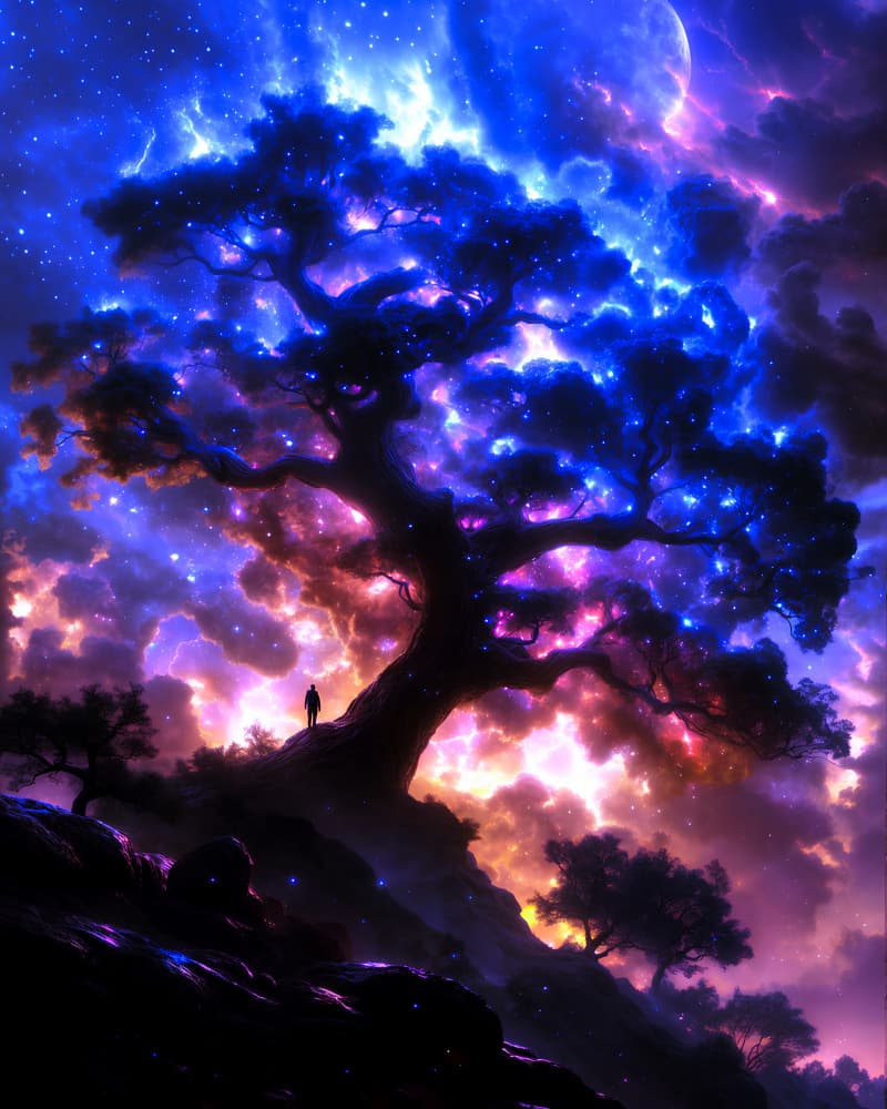 Cosmic Tree Night by Ritvik takkar — canvas wall art