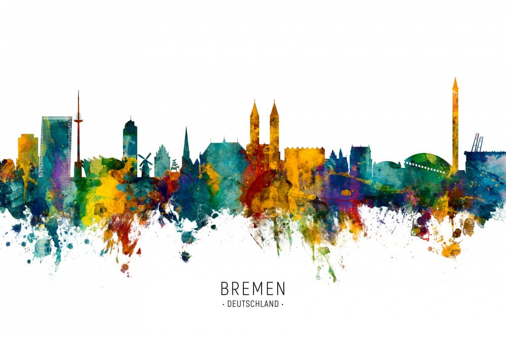 Colorful Bremen Skyline by Michael Tompsett — canvas wall art