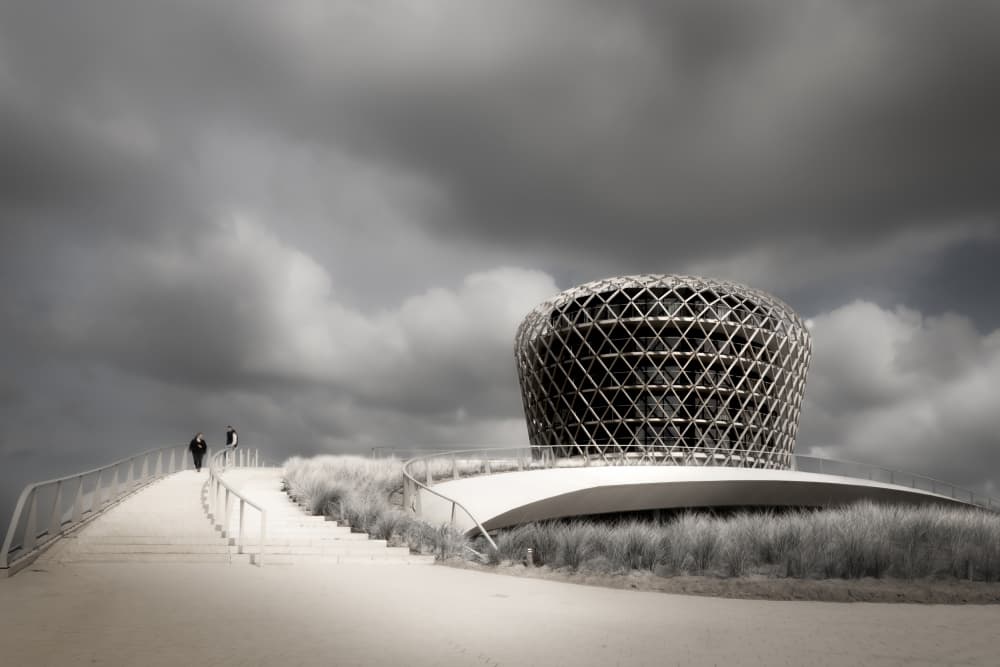 Geometric Building Under Clouds by Greetje van Son — canvas wall art