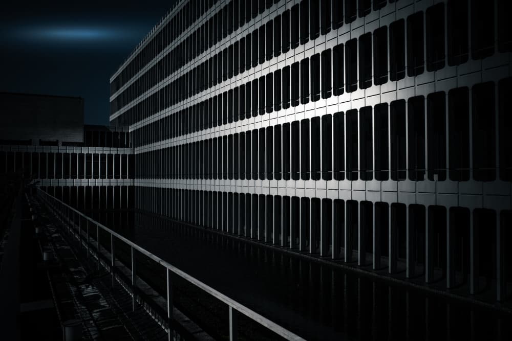 Sleek Night Building by Amatou T — canvas wall art