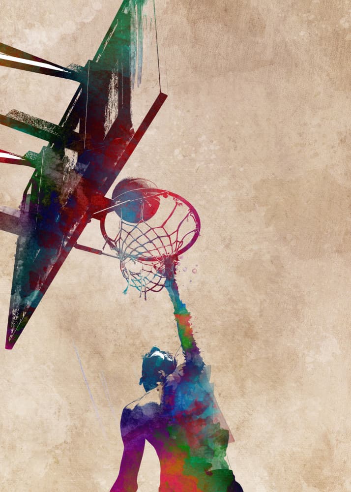 Colorful Basketball Dunk by Justyna Jaszke — canvas wall art