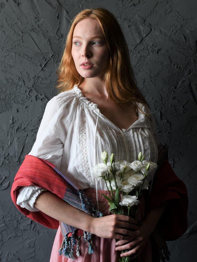 Serene Woman White Flowers by Yoram GIL — canvas wall art