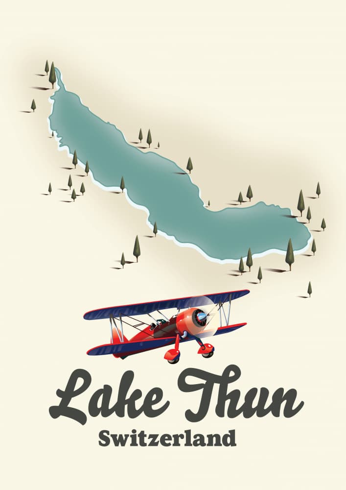 Biplane Over Lake Thun by Nicholas — canvas wall art