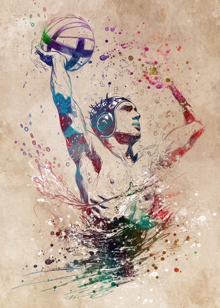 Colorful Water Polo Player by Justyna Jaszke — canvas wall art