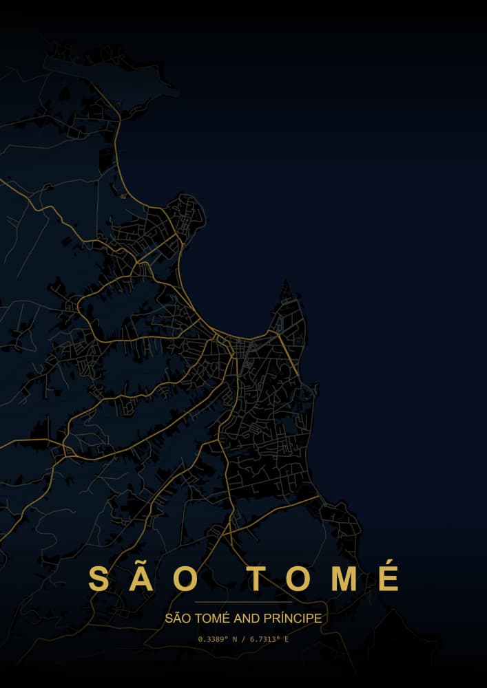 São Tomé Night Map by HUGO — canvas wall art
