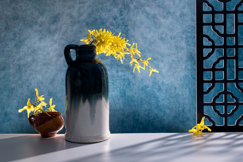 Elegant Forsythia Still Life by GaoSL — canvas wall art