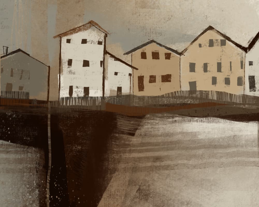 Cliffside Village Homes by MANSI SAXENA — canvas wall art