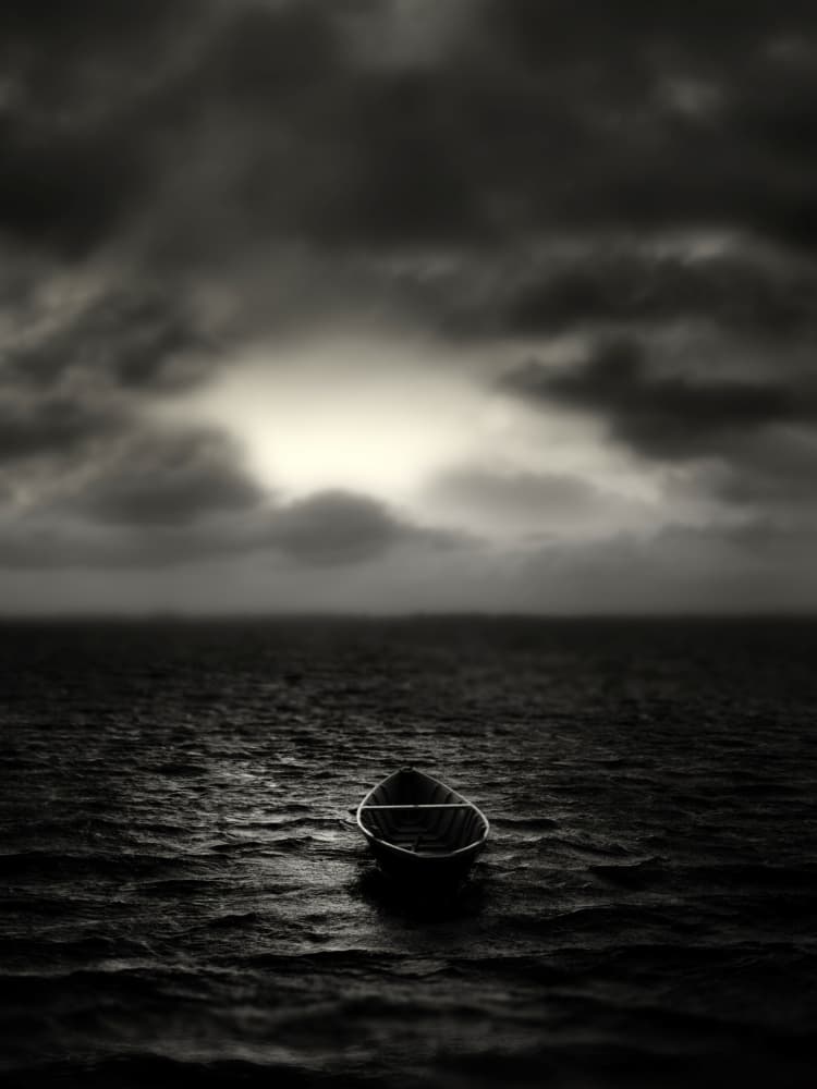 Solitary Boat Stormy Sea by Walter Caterina — canvas wall art