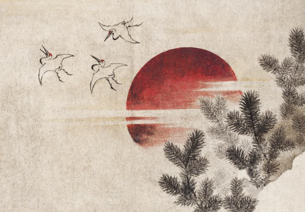 Birds and Sunset, From Album of Sketches (1814) Full by Katsushika Hokusai — canvas wall art