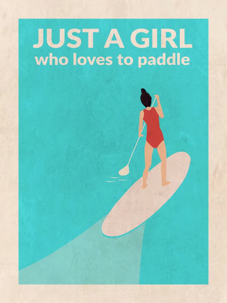 Girl Paddleboarding Blue Water by WallChart Art Studio — canvas wall art