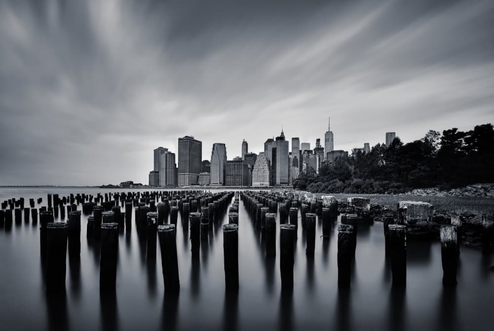 Monochrome Urban Waterfront by Srecko Jubic — canvas wall art