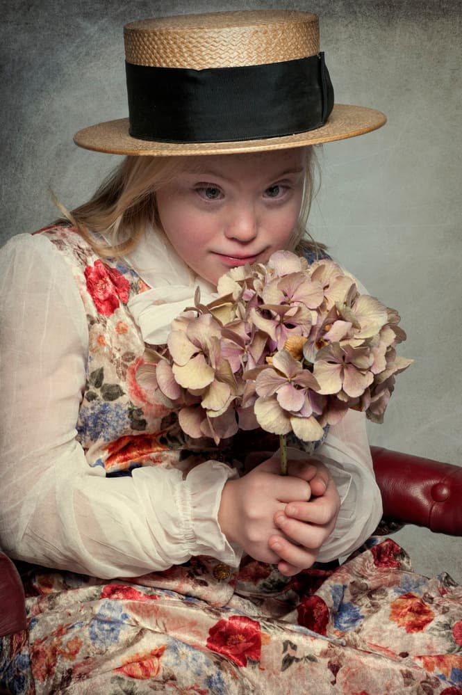 Vintage Girl With Hydrangeas by Monika Vanhercke — canvas wall art