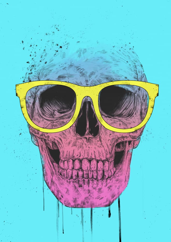 Vibrant Skull Glasses by Balazs Solti — canvas wall art