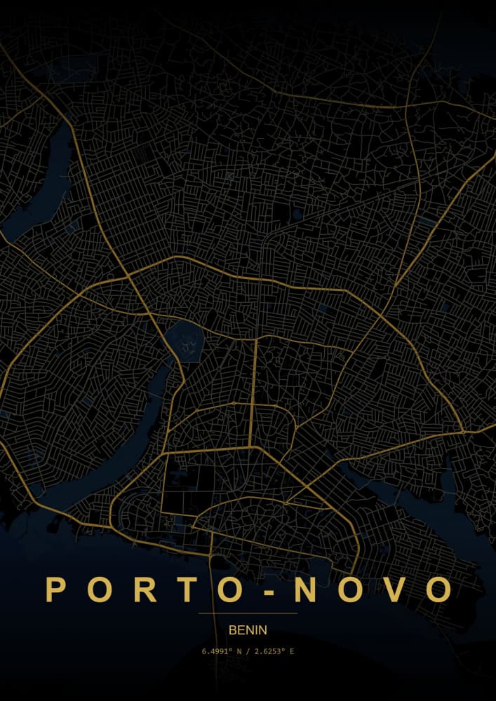 Golden Porto-Novo Map by HUGO — canvas wall art