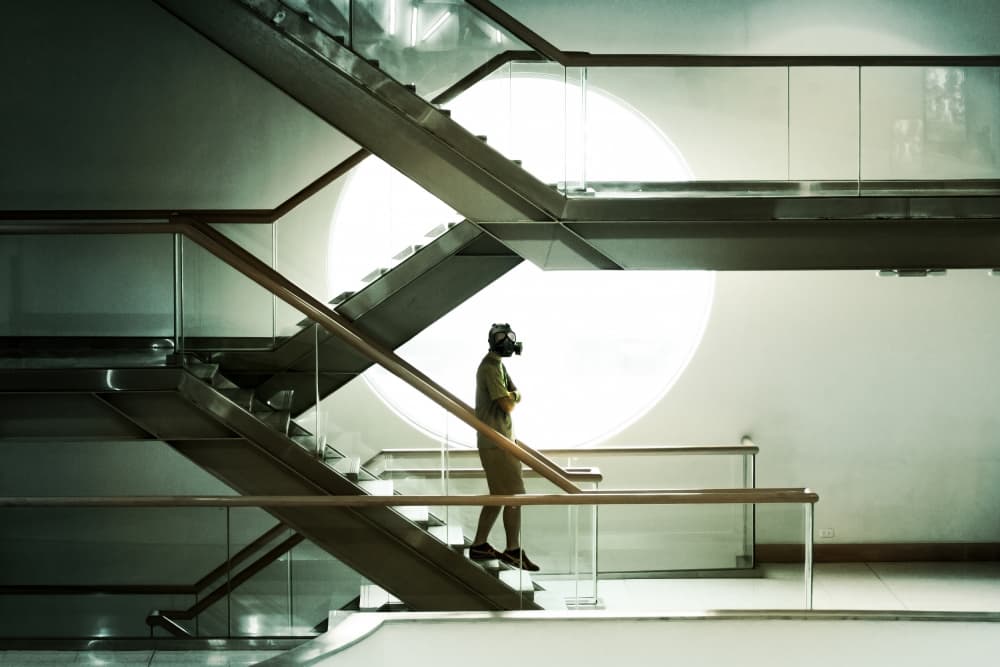 Mysterious Stairwell Figure by Anuchit Sundarakiti — canvas wall art