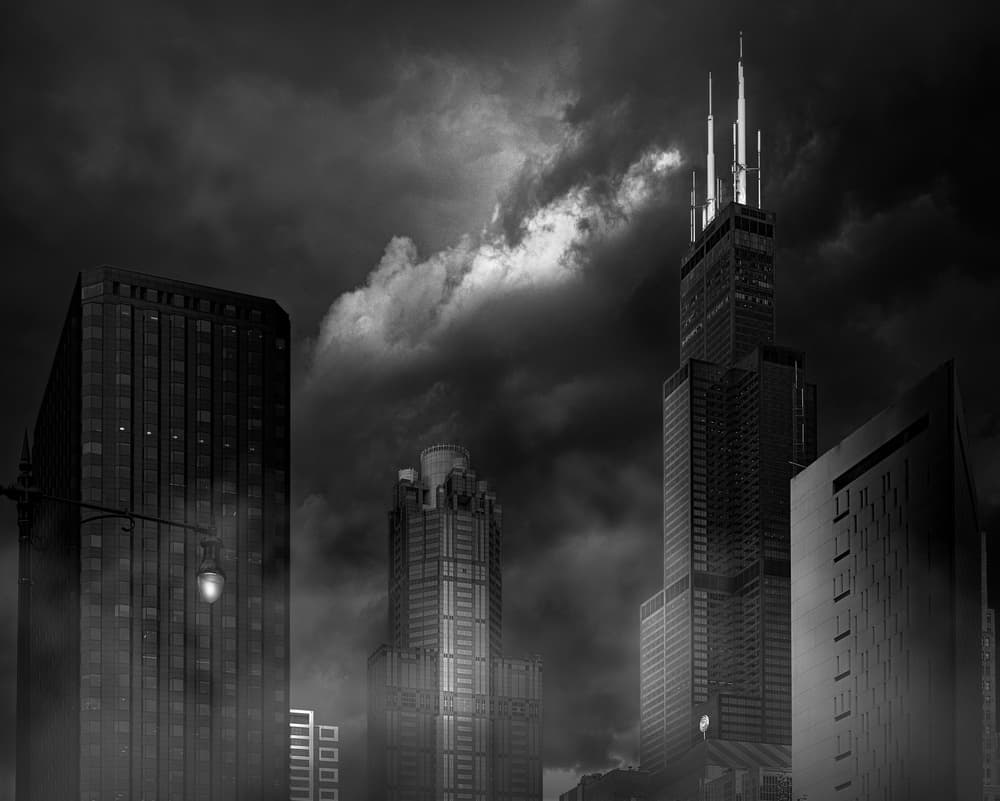 Dark City Towers by Shelley Quarless — canvas wall art