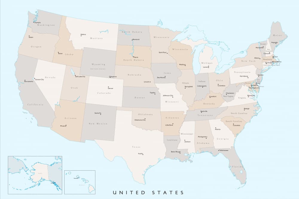 United States Political Map by Rosana Laiz Blursbyai — canvas wall art