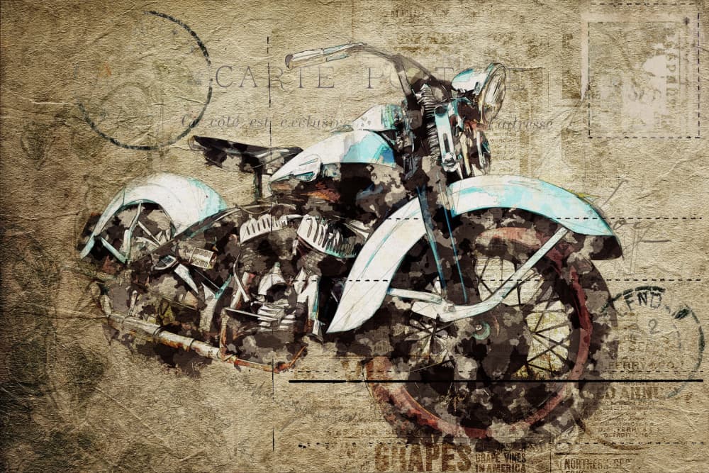 Vintage Motorcycle Grunge by Lembayung senja studio [Vintage Poster] — canvas wall art