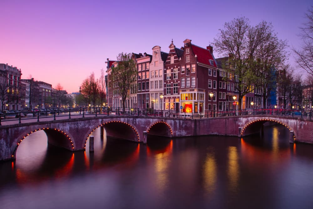 Amsterdam Canal Twilight by JUAN CARLOS HERVÁS MARTÍNEZ — canvas wall art