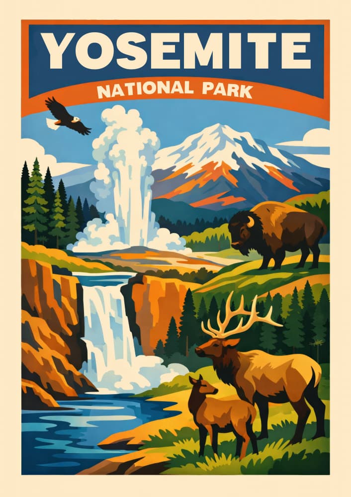 Yosemite National Park Icons by Patryk Krygowski — canvas wall art