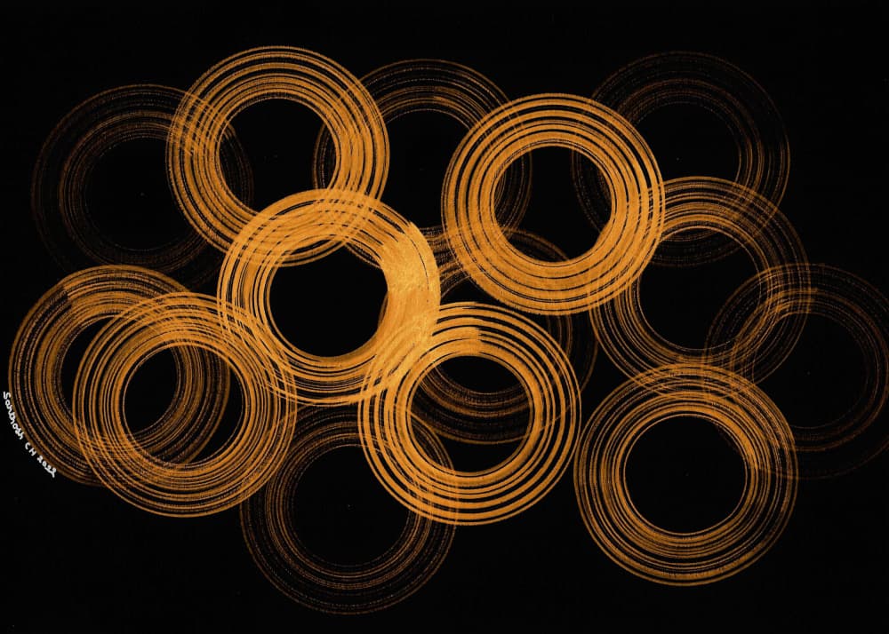 Golden Abstract Circles by Santhosh ch — canvas wall art