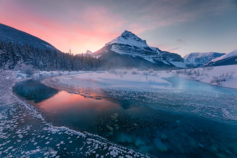 Pink Sky Winter River by Gu and Hongchao — canvas wall art