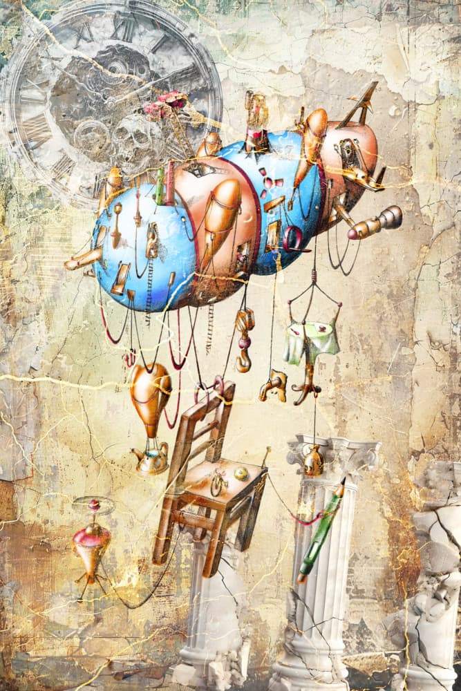 Whimsical Steampunk Airship by Rafal Kulik — canvas wall art