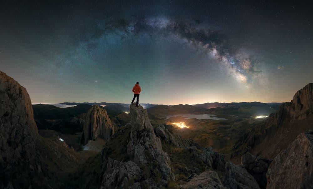 Hiker Under Milky Way by Cesar Alvarez Osorio — canvas wall art