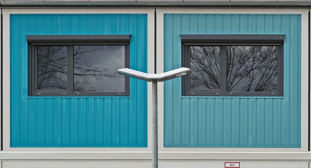 Modern Teal Windows by Hans Peter Rank — canvas wall art
