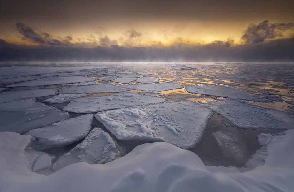 Golden Hour Ice Floes by Larry Deng APA — canvas wall art