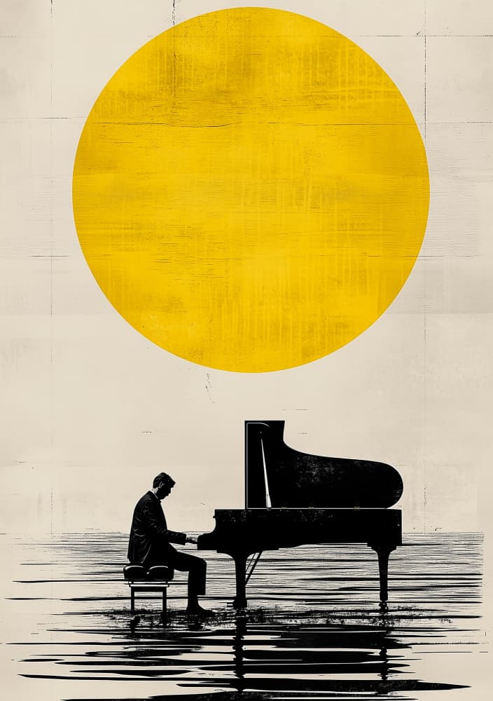 Piano Under Golden Sun by Layla Oz — canvas wall art