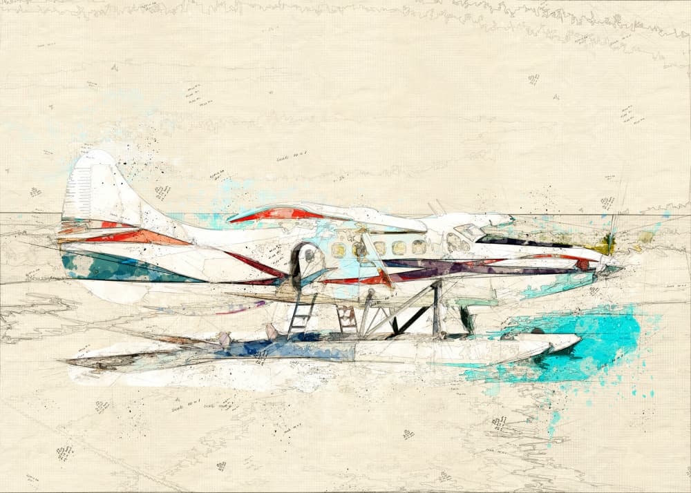 Vintage Seaplane Sketch by Lembayung senja studio [Vintage Poster] — canvas wall art