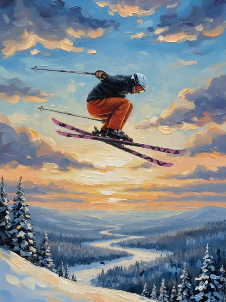 Flying Skier Sunset by HUGO — canvas wall art