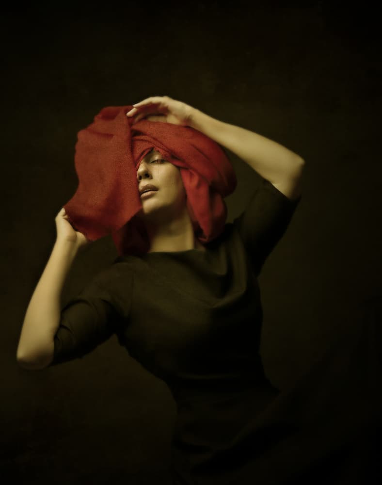 Red Turban Woman by Moein Hasheminasab — canvas wall art